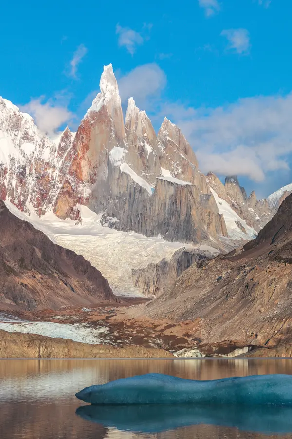 Cerro Torre above the lake, with an iceberg