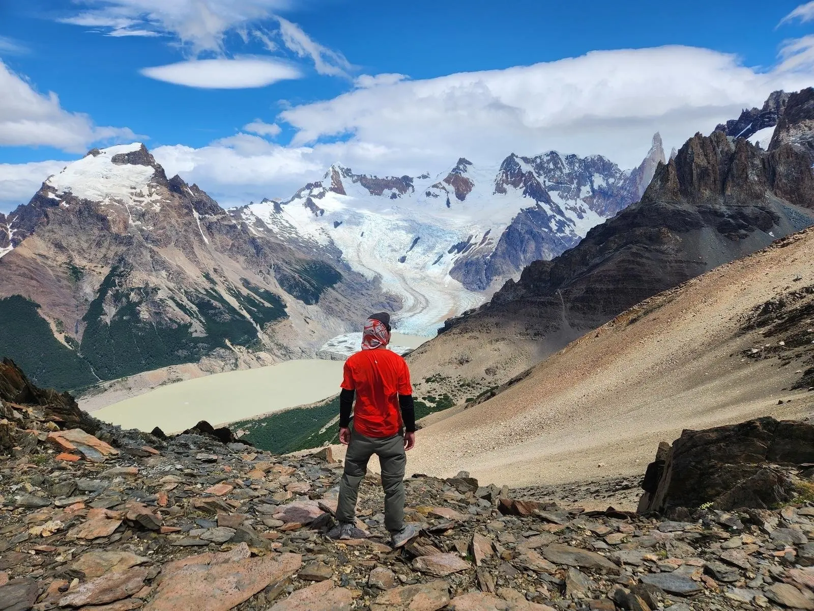 On Loma de las Pizarras, with Laguna Torre and the glacier below